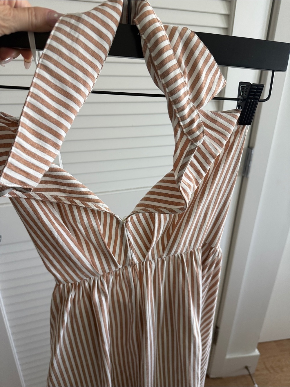 Aakaa White Tan Stripe Backless Halter Maxi Dress S - Picture 2 of 7